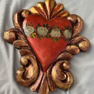 Handcrafted Red and Gold Heart Sculpture